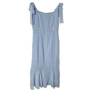 NWT Lulus Bimini Periwinkle Blue Swiss Dot Tie-Strap Midi Dress Size Small